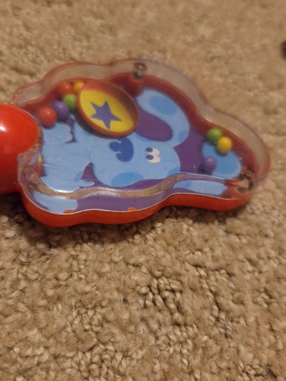 Blue's Clues Original Vintage 2002 Blue Dog Baby Toy Rattle With Yellow Handle